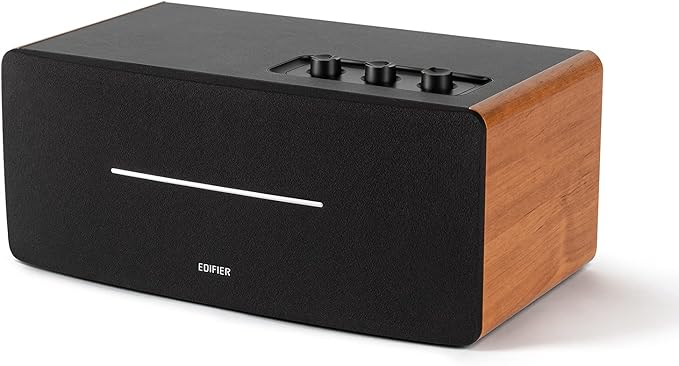 Edifier D12 Integrated Desktop Computer Speakers with Bluetooth 5.0, Wireless Stereo Tabletop Speaker 70 Watts RMS with Subwoofer Line Out, RCA, Aux Input for PC Monitor Laptop - Wooden Enclosure