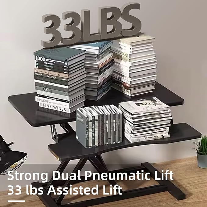 Standing Desk Converter, 32" Height Adjustable Sit to Stand Up Desk Workstation, Dual Monitor Riser with Keyboard Tray, Desktop Riser for Home Office (Black)