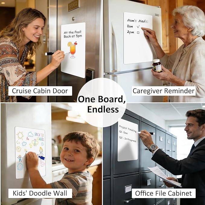 Magnetic Whiteboard for Fridge 18"x12": Magnet Dry Erase Board Sheet for Kitchen Curved Refrigerator as Grocery List Organizer with Markers and Eraser