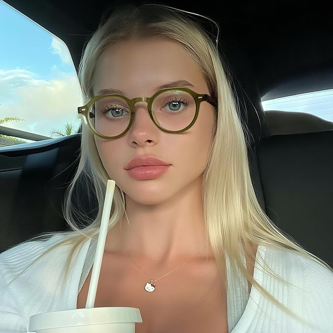 Dollger Blue Light Blocking Glasses For Woman Men Thick Frame Round Non-Prescription Glasses, For Computer Work Gaming,