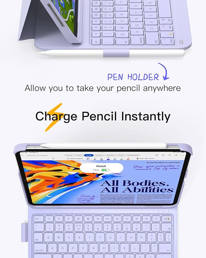 Inateck for iPad 10th/11th Gen Case with Keyboard, Ultralight Keyboard with Pen Holder for A16 2025/10th Gen(2022 10.9"), Air 11" M4/M3/M2 (2026/2025/2024), Air 5/4, Pro 11 4/3/2/1,AirTap Purple