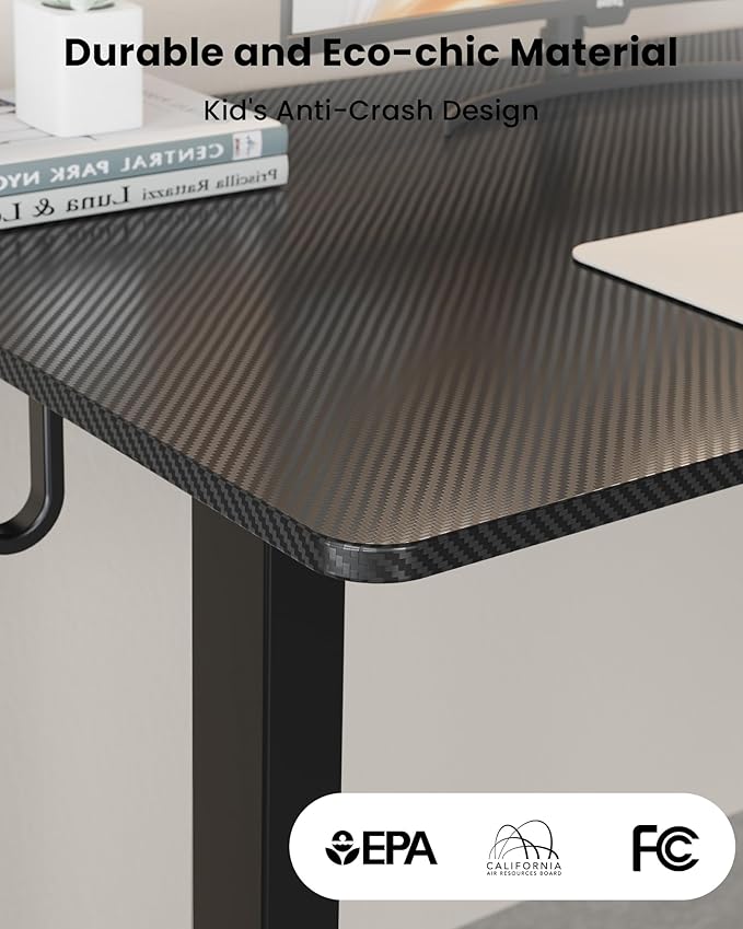 63 Inches Reversible L Shaped Standing Desk for Home Office, Electric Height Adjustable Corner Computer Desk, Sit Stand up Table with Cup Holder, Ergonomic Gaming Desk, Black