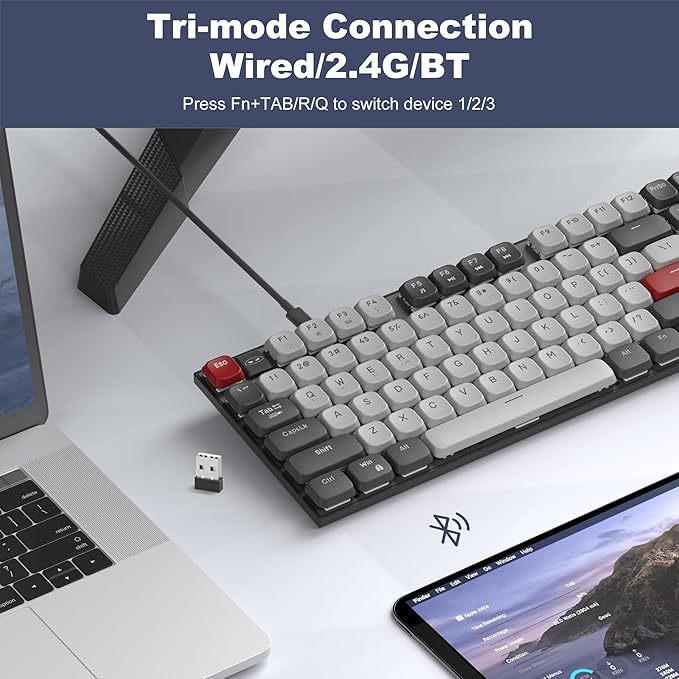 MageGee Wireless Mechanical Keyboard Moon104 RGB Backlight Triple Mode 2.4GHz/BT/USB-C Wired Office Keyboard for Computer/Desktop/PC/Laptop/Surface/Smart TV and Windows 10/8/ 7