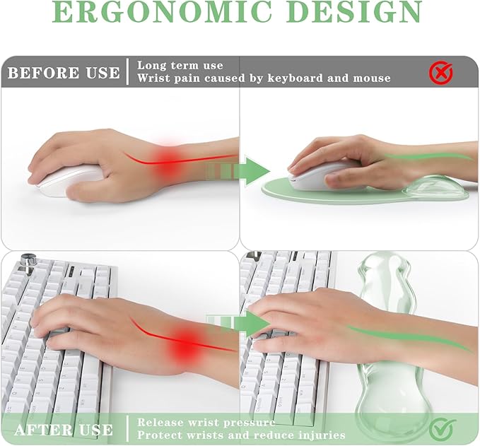 Wrist Rest for Keyboard- Ergonomic Gel Keyboard Wrist Rest and Mouse Pad Set, Non-Slip PU Base for Office, Laptop & Gaming - Green