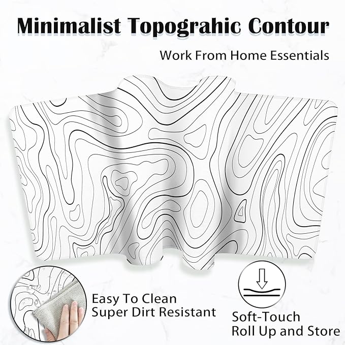 White Topographic Mouse Pad XXXL - Giant Full Desk Gaming Mat, Huge Keyboard Pad for Ultimate Battlestation & Room Setup