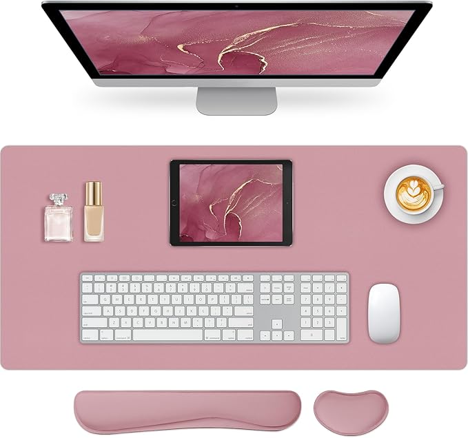 Mouse Pad and Keyboard Wrist Rest, 3-in-1 Large Keyboard and Mouse Pad Set, Ergonomic Wrist Rest for Computer Keyboards, Non-Slip Desk Mat Protector for Women (Purple Pink, 35.4" X 16.9")