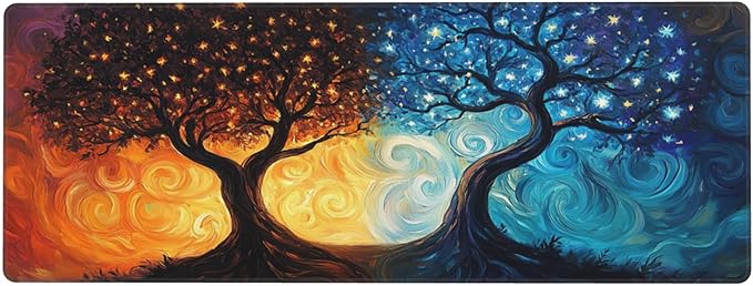 Blue and Red Tree Desk Mat Large Gaming Mouse Pad Blue and Red Tree Extended Mousepad Big in Laptop Computer Mouse Keyboard Mat for Office Desk Decor 31.5x12 in