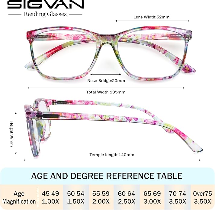 SIGVAN Ladies Reading Glasses Blue Light Blocking Spring Hinge Fashion Pattern Print Eyeglasses for Women