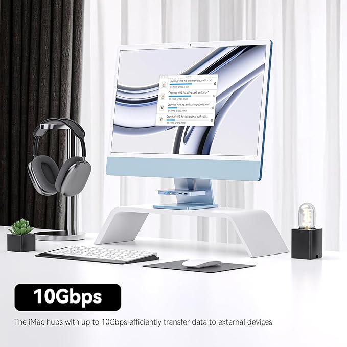 Minisopuru iMac Accessories for i Mac M1/M3/M4, USB C Hub for iMac 2021/2023/2024 with USB A/C 10Gbps, SD/TF, USB C Adapter Compatible with i-Mac 24 inch and Studio Display 27 Inches, Blue.