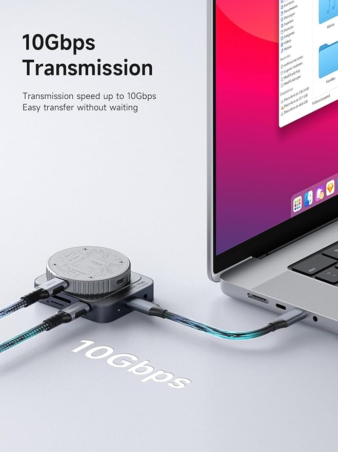 Hagibis Magnetic USB C Hub with Magsafe for iPhone 17 16 15 Pro Max, 7 in 1 Type-C Docking Station 4K@60Hz HDMI SD3.0 TF3.0 Card Solt 100W PD 10Gbps USB-C AUX for MacBook Pro Air, iPad Pro (TC100)
