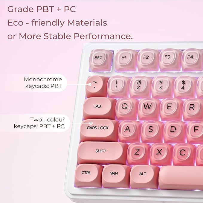 OHY PBT Keycaps, XVX Pink Jelly HOA Profile Key Cap, 132-Key Cute Custom Keycaps (for Mechanical Keyboards with Cherry/Gateron MX Switches)-Blush Pink