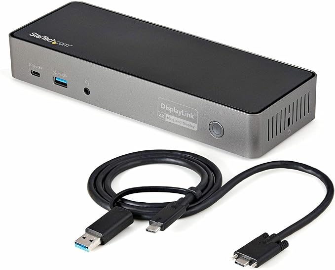 StarTech.com USB-C / USB-A Hybrid Docking Station for MacBook Pro / Air M1 M2 M3 M4 & Windows, Universal Triple 4K 60Hz HDMI DP Dock, Thunderbolt Compatible, 85W Laptop Charging - TAA, Black & Gray