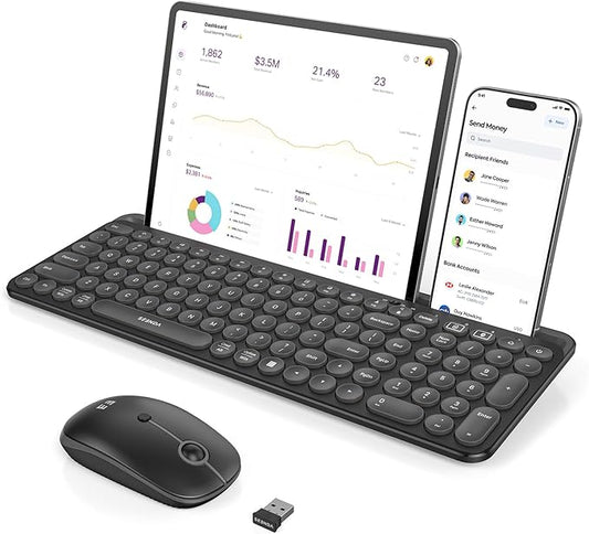 seenda Bluetooth Keyboard and Mouse for iPad, CTU-301 Wireless Multi-Device Connection Bluetooth+2.4G Keyboard Mouse Combo with Tablet Holder for iPad/MacBook/Windows, iOS/Andriod/Phone, Black