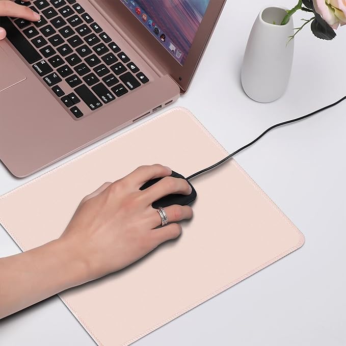 Bloss Small Mouse Pad, Mouse Pad Cute, Desk Matt for Keyboard and Mouse, Beige Mousepad with Stitched Edges, Keyboard Pad for Gaming, Office, Home(11.8 x 9.8 Inches / 3mm)