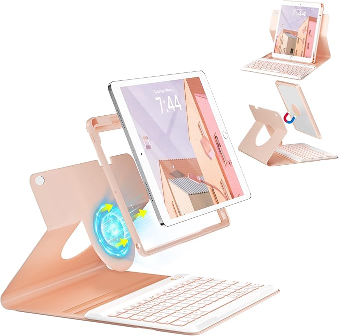 OYEEICE for iPad 6th Generation Case with Keyboard 9.7 inch - Detachable Backlit Keyboard, Upgraded Magnetic Cover with Pencil Holder for iPad Air 2nd Generation & iPad 6th/5th Gen - Pink