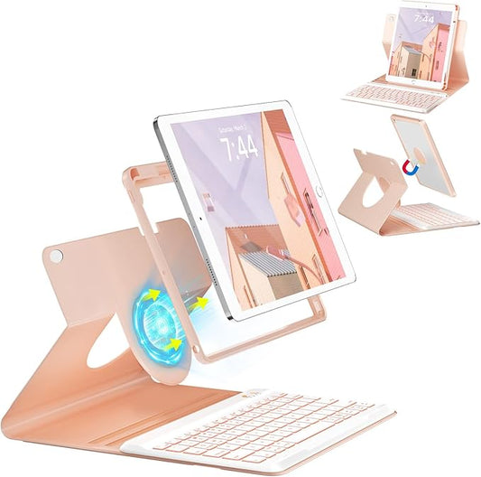 OYEEICE for iPad 6th Generation Case with Keyboard 9.7 inch - Detachable Backlit Keyboard, Upgraded Magnetic Cover with Pencil Holder for iPad Air 2nd Generation & iPad 6th/5th Gen - Pink