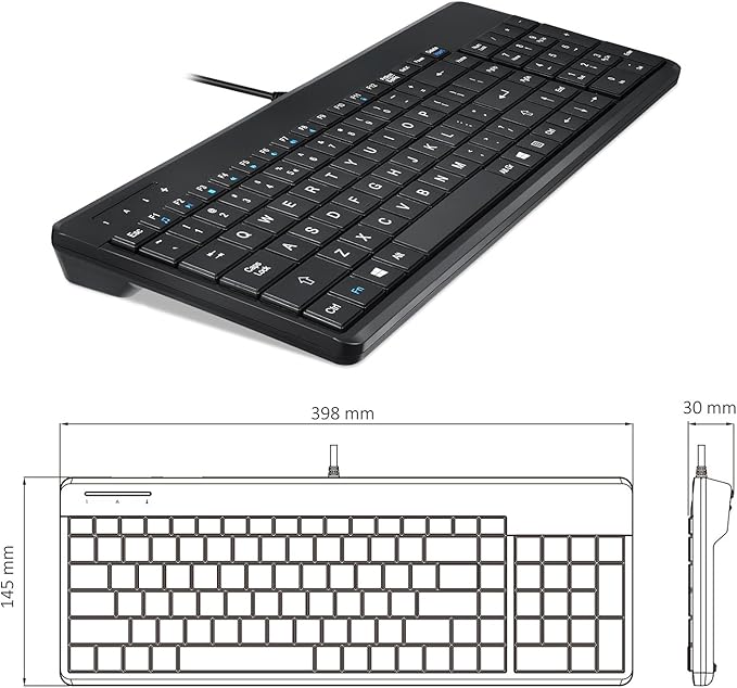 Perixx PERIBOARD-220H US, Wired Compact USB Keyboard with 2 Hubs - Build-in Numeric Keypad - Black - US English Layout, (11506)