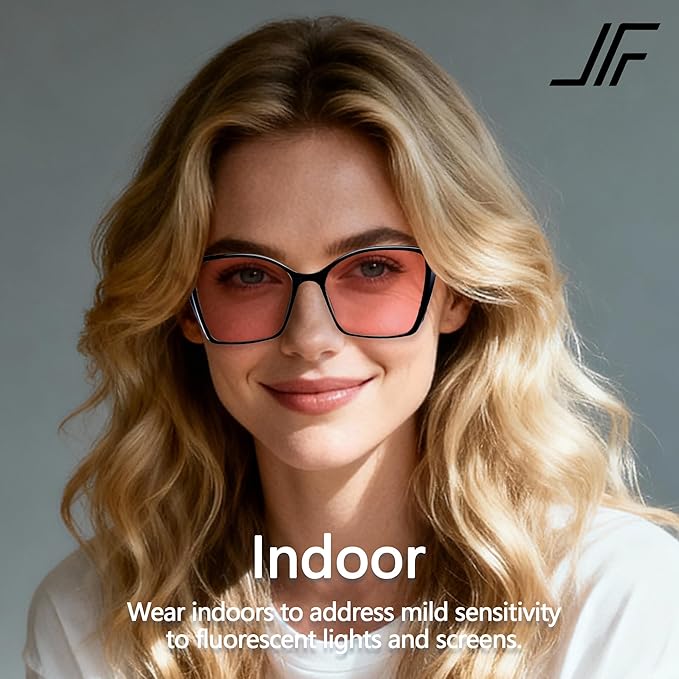 Women's Fluorescent-41 Rose Cat Eye Tinted Blue Light Blocking Glasses for Migraine, Light Sensitivity, Photophobia & LED Gaming Computer Screen Glare