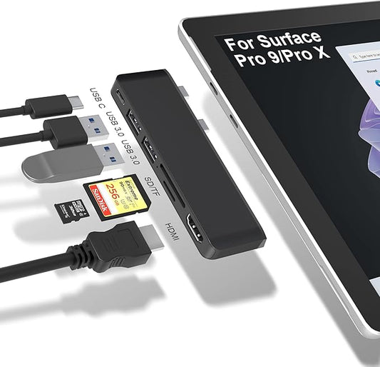Surface Pro 9/10/11/X Accessories, Surface Pro 9 USB Hub Docking Station with 4K HDMI, USB-C Thunerbolt 4 (Display+Data+PD Charging), 2 USB 3.0, SD/TF Card Reader for Surface Pro 9/Pro10/Pro11/ProX