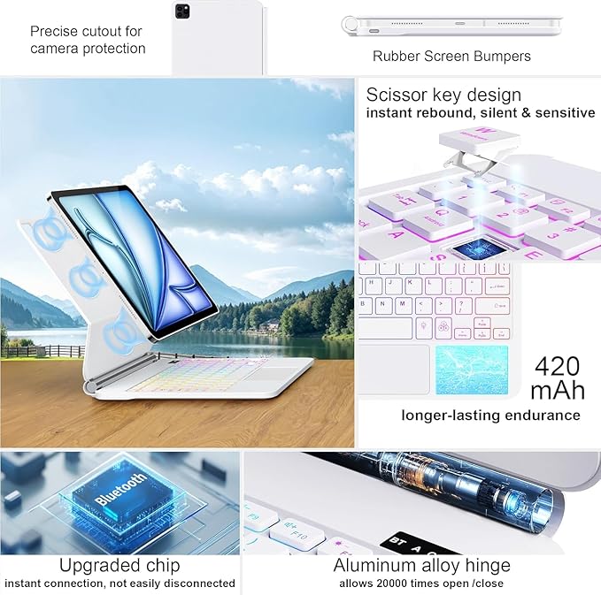 for iPad Air 11 inch Case with Keyboard (M4/M3/M2,2026/ 2025/2024), iPad Pro 11 (4th/3rd/2nd/1st Gen) & Air 5/4th,Magic-Style Magnetic Case Keyboard with 7-Color Backlight, Multi-Touch Trackpad