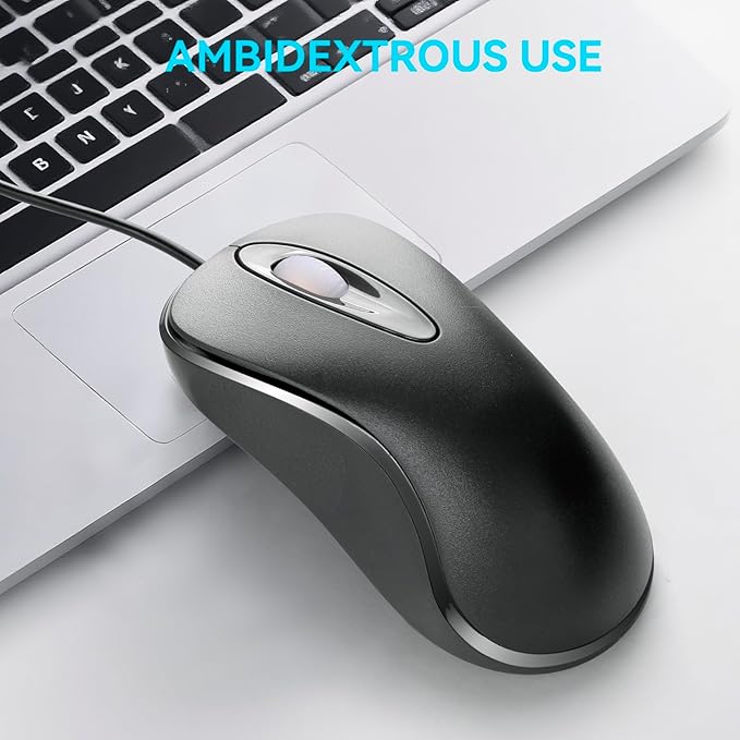 Classic Wired Office Mouse Ergonomic USB Optical 3-Button 1000 DPI Comfortable Durable for Windows Mac Laptop Desktop Black (10)