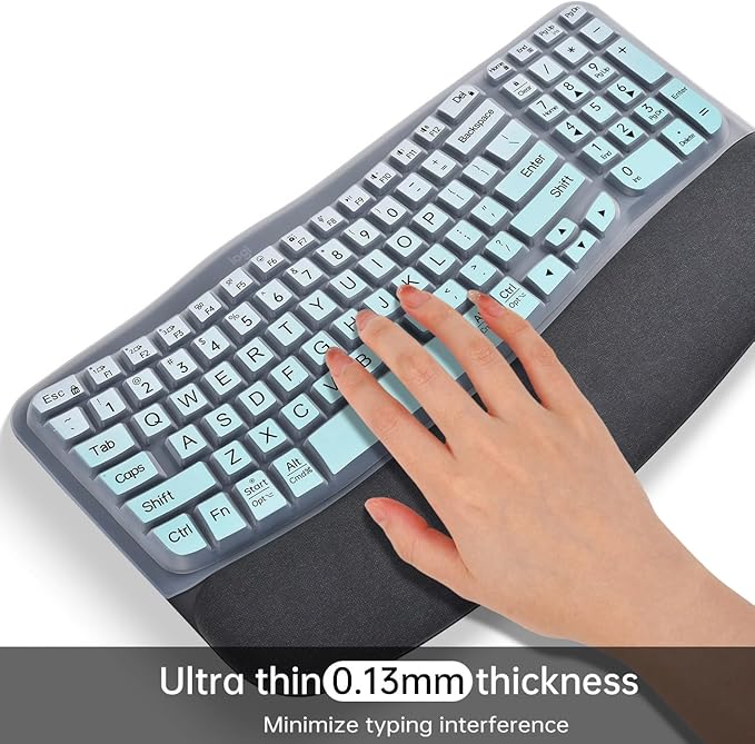 Large Print Keyboard Cover Skin for Logitech Wave Keys MK670 Combo Keyboard Skin, Logitech Wave Keys Wireless Ergonomic Keyboards Cover Protector Skins Accessories, Ombre Mint