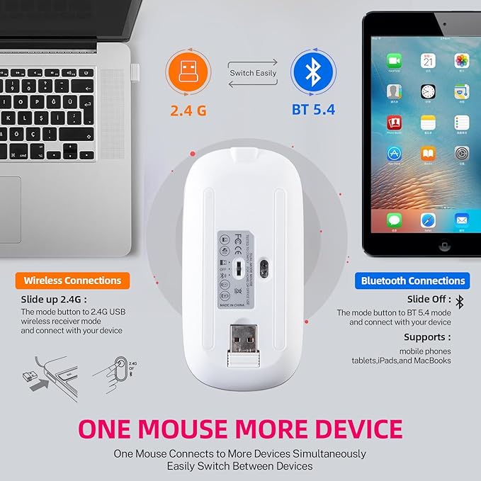 Bluetooth Mouse,Bling Dazzling 2.4GHz Rechargeable Wireless Mouse Slim with USB Receiver, Compatible with Notebook, PC, Laptop, Computer, MacBook,Great Gift idea for Her (Rainbow)