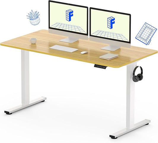 FLEXISPOT Standing Desk, 48" x 24" One-Piece Desktop, Height Adjustable Computer Desk for Home Office, White Frame & Maple Top (One Package)