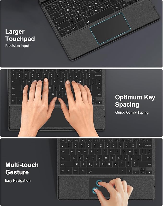 MoKo Type Cover for Microsoft Surface Pro 11/10/9/8/X Keyboard, Wireless Bluetooth Surface Pro Keyboard with 7 Colors Backlit, Touchpad, Sleep/Wake Function, Pencil Holder, Rechargeable Battery, Black