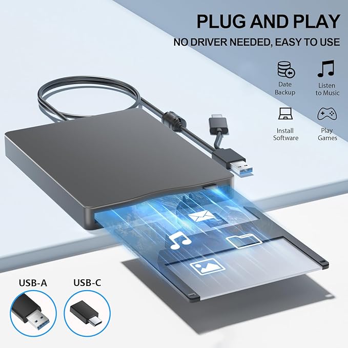Floppy Disk Reader, 3.5 inch External Floppy Disk Drive with USB Type-C, Portable FDD Floppy Disk Drive for Laptop PC Windows 11/10/8/7/2000/XP
