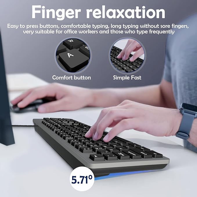 Fade-Proof Lettering Wired Keyboard Full Size - Business Office Keyboard With Laser Etched Keys, Integrated Bracket, Spill-Resistant Design 5.2ft Usb Cable For Windows Ergonomic Typing For Home Office