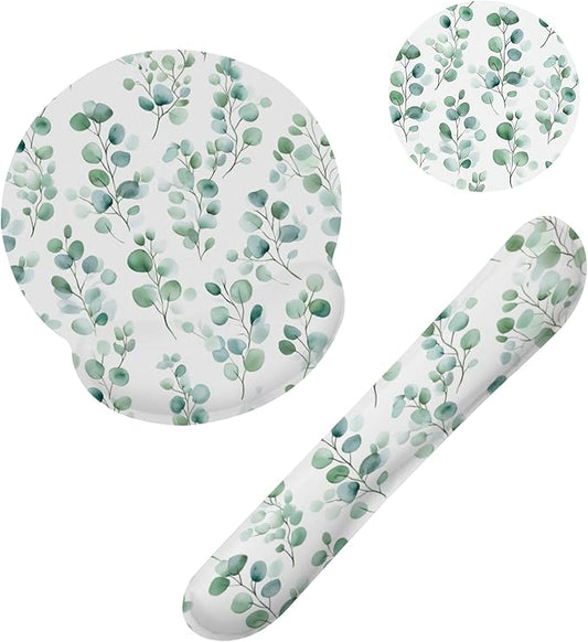 Eucalyptus Leaf Boho Ergonomic Wrist Support Keyboard Mouse Wrist Rest Set, Computer Office Comfortable Wrist Rest for Mouse Easy Typing