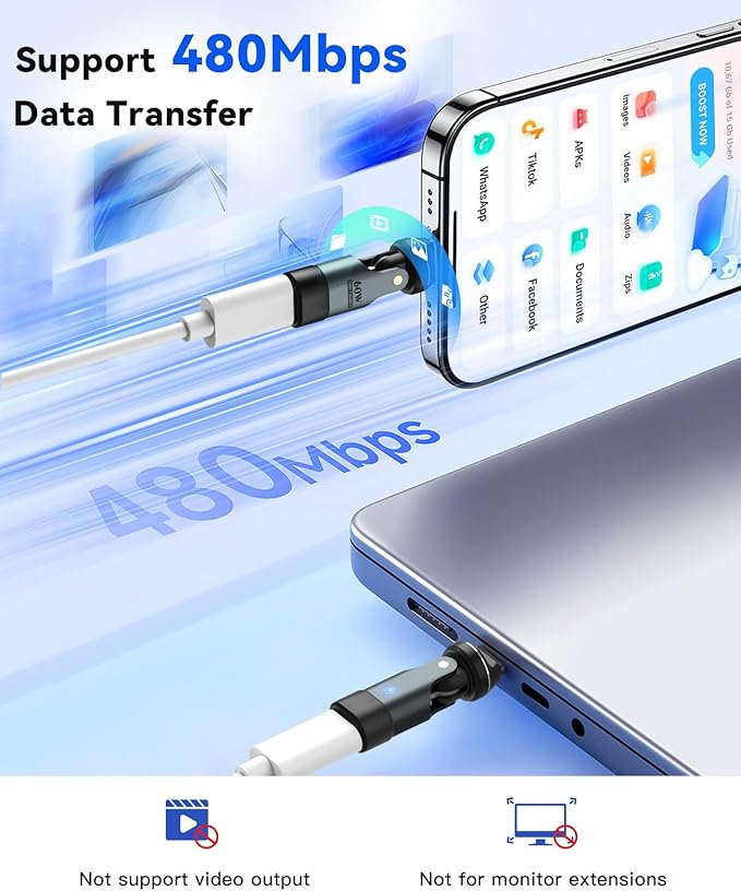 TiMOVO Magnetic Lightning to USB C Adapter, Fast Charging & Data Transfer, 90 Degree Right Angle USB-C Male to Lighting Female Adapter for iPhone 16, MacBook Pro/iPad, Tablet, Laptop, Gray