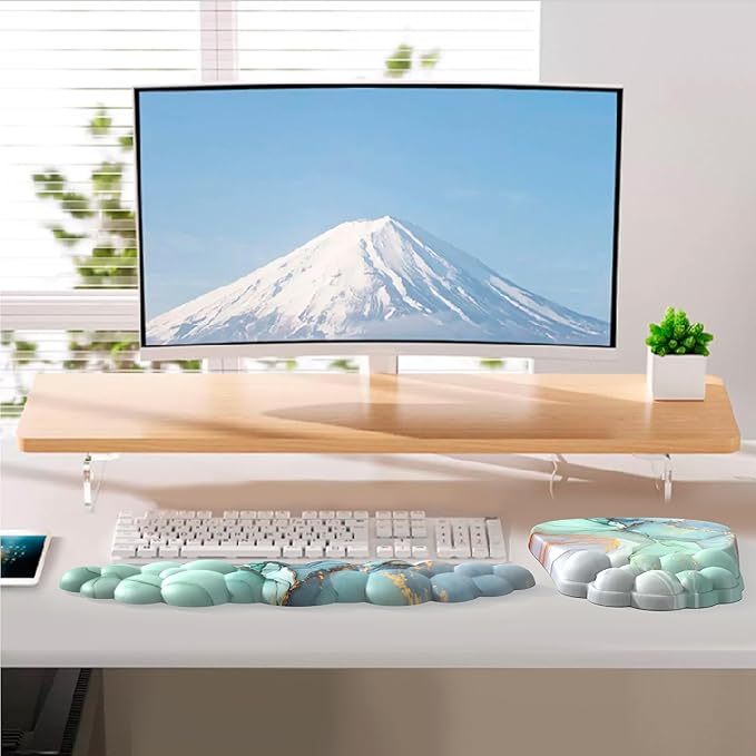 Ergonomic 2 in 1 Cloud Mouse Pad and Keyboard Wrist Rest, Non-Slip, Relieves Wrist Pain - Blue Marble