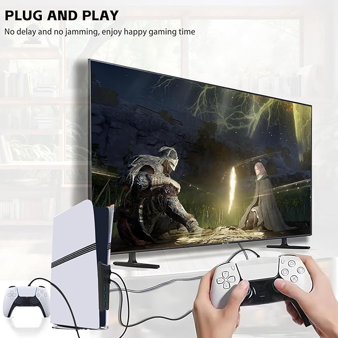 6 Ports USB Hub for PS5 Pro/Slim Console, High-Speed Expander Hub Charger Port with 4 USB-A 2.0 + 1 USB Charging Port + 1 Type C Port, Compatible with PlayStation 5 Pro/Slim Front Jacks