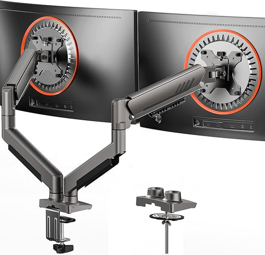 ErGear Dual Monitor Arm, Full Adjustable Monitor Mount for 13–32″ Screens, Fast Install Computer Monitor Stand with Tool-Free VESA Mount, Max Load 19.8 lbs, Max VESA 100x100mm - Grey