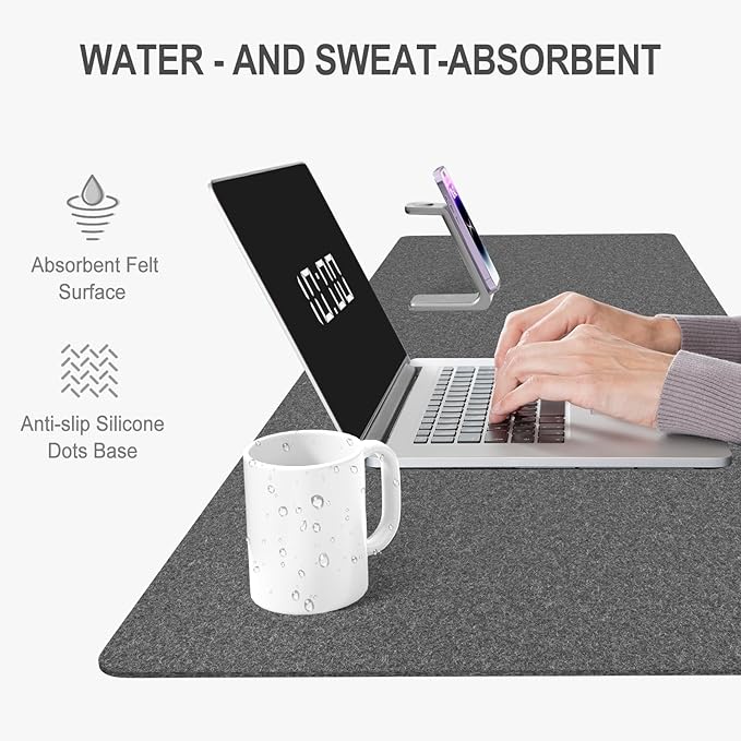 Auhoahsil Felt Desk Mat, Minimalist Large Mouse Pad XXL 35.5 x 15.7 in, Desk Matt for Desktop, Keyboard, Laptop, Computer, Office, Work from Home, Gaming, Gray