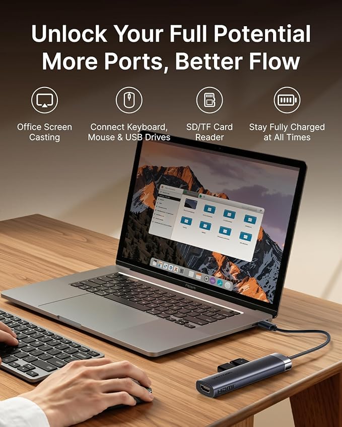 VENTION USB C Hub, 6-in-1 Laptop Docking Station Dongle Adapter with 4K HDMI, PD 100W Charging, USB 3.0 Ports, SD/TF Card Reader, Portable Aluminum Plug & Play for MacBook Pro, Laptop/HP/DELL