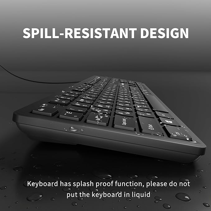 Fade-Proof Lettering Wired Keyboard Full Size - Black Office Keyboard With Laser Etched Keys, Integrated Bracket, Spill-Resistant Design 5.2ft Usb Cable For Windows - Ergonomic Typing For Home Office