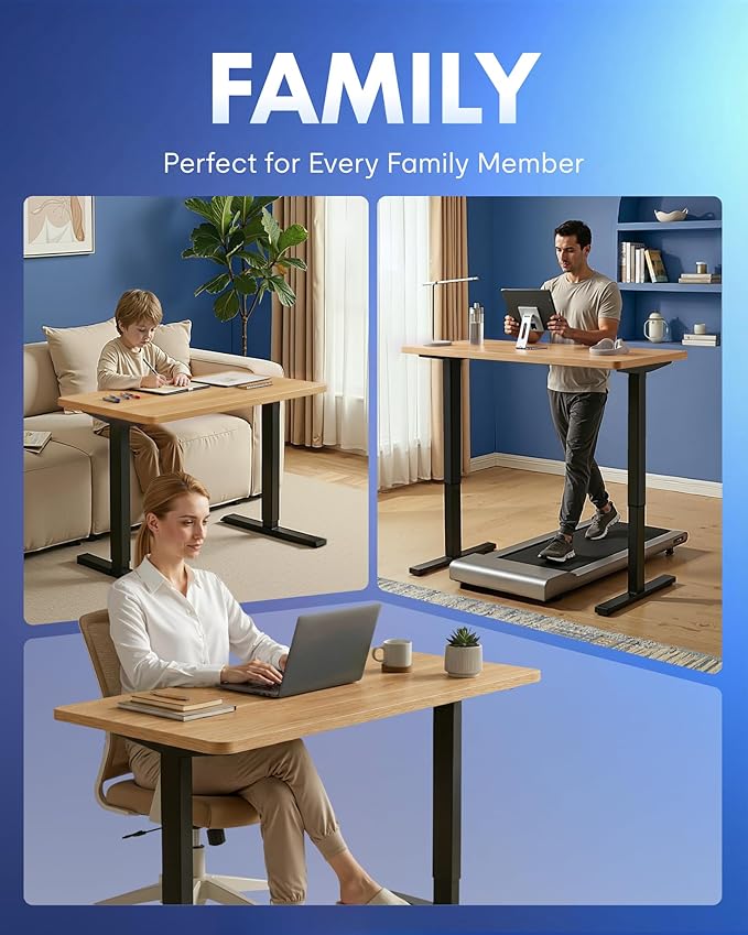 FLEXISPOT EN1 One-Piece Standing Desk with 1-Inch Thick Desktop, 48"x30" Electric Height Adjustable Desk for Home Office & Multi-Device Workstations, Maple