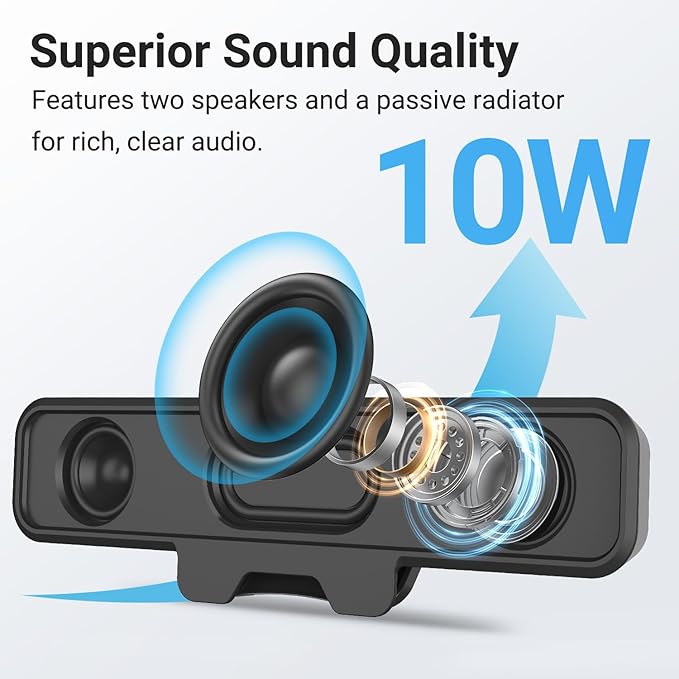 INGA Computer Speakers, USB Plug and Play Desktop Speakers, Easily Clamps to Monitor, PC Speaker with Loud Stereo Sound & Bass, Wired Computer Speakers for Study/Meeting, Compatible with MAC, Laptop