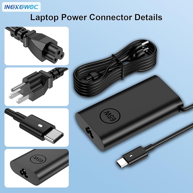 65W Watt USB Type C Laptop Charger Compatible with Dell Latitude 5420 5440 5520 5430 5450 5540 5550 7420 7440 7430 9250 XPS 12 13 9250 9350 9380 9370 9360 Chromebook 3100 Power Cord Adapter
