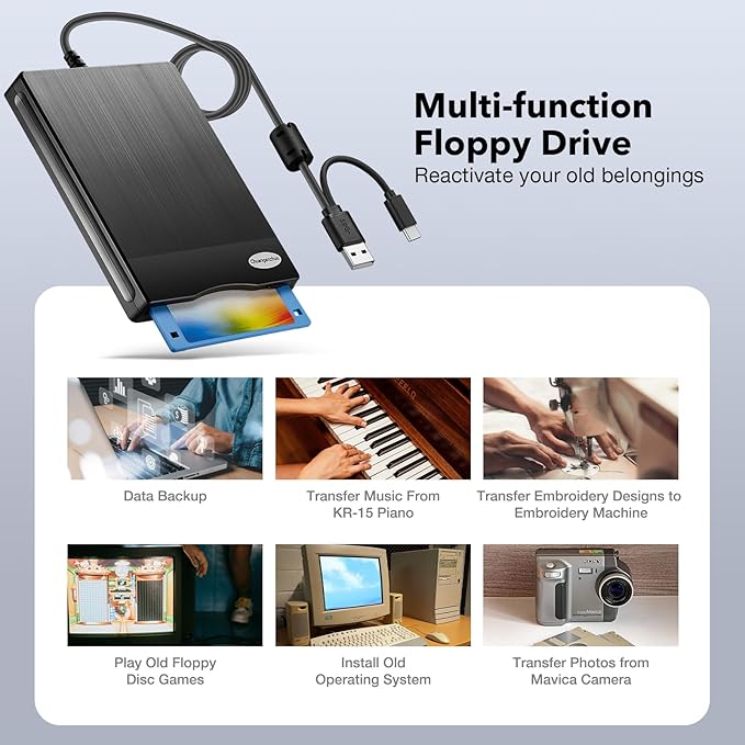 Floppy Disk Reader 3.5 inch USB Floppy Disk Drive External 3 1/2 Floppy disc Reader Portable Floppy Diskette Drive USB C for PC Laptop Notebook Computer with Windows 11/10(Plane Texture, 3.5 Inch)