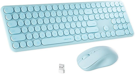 x UBOTIE Wireless Keyboard and Mouse Combo with 110 Round Keycaps, Power Switch, and Scissor-Switch Typing Feel – Ideal for Office Use(Blue)