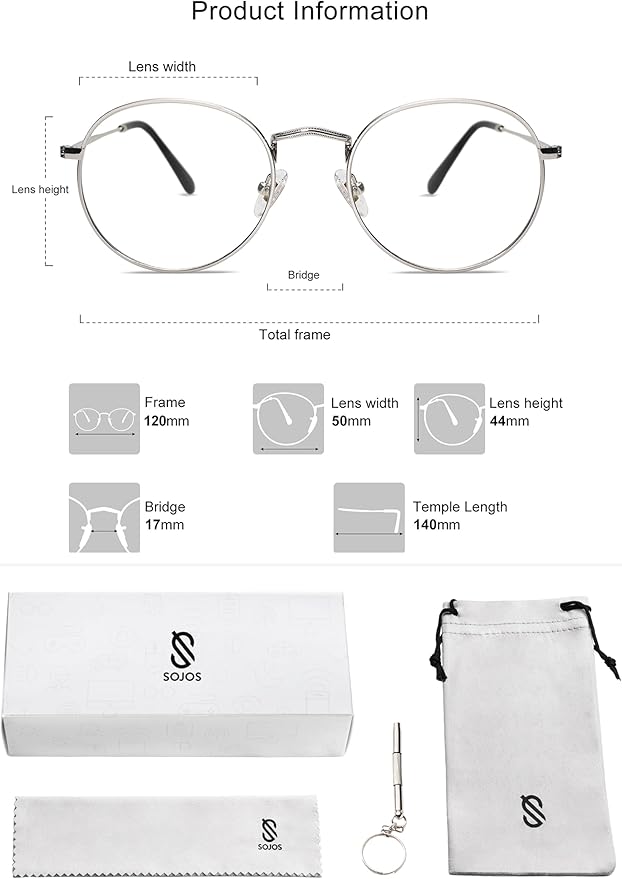 SOJOS Blue Light Blocking Computer Glasses Round Eyewear Anti Blue Light Lens Preppy Chic SJ5024B