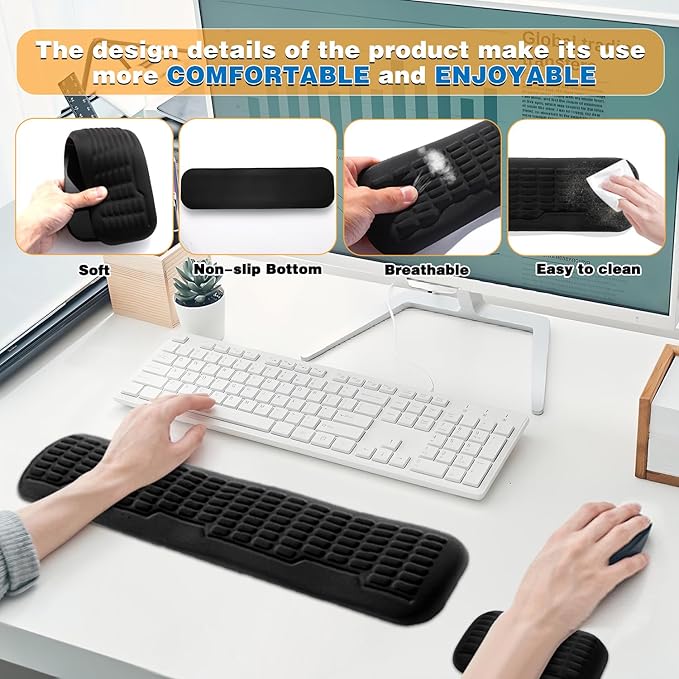UnivoColors Memory Foam Keyboard Wrist Rest,Latest 3.0 Wave Curve Design,High-Resilience Memory Foam Non-Slip Base,Fits Compact Keyboards,Ideal for Work and Gaming(Lavender)