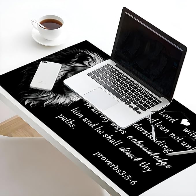 HVEST Lion Christian Mouse Pad, Inspirational Desk Mat,XXL Large Mouse Pad for Computer Keyboard Laptop, Mousepad with Non-Slip Rubber Base and Stitched Edge for Game, Office, Home 31.5'' x 15.7''