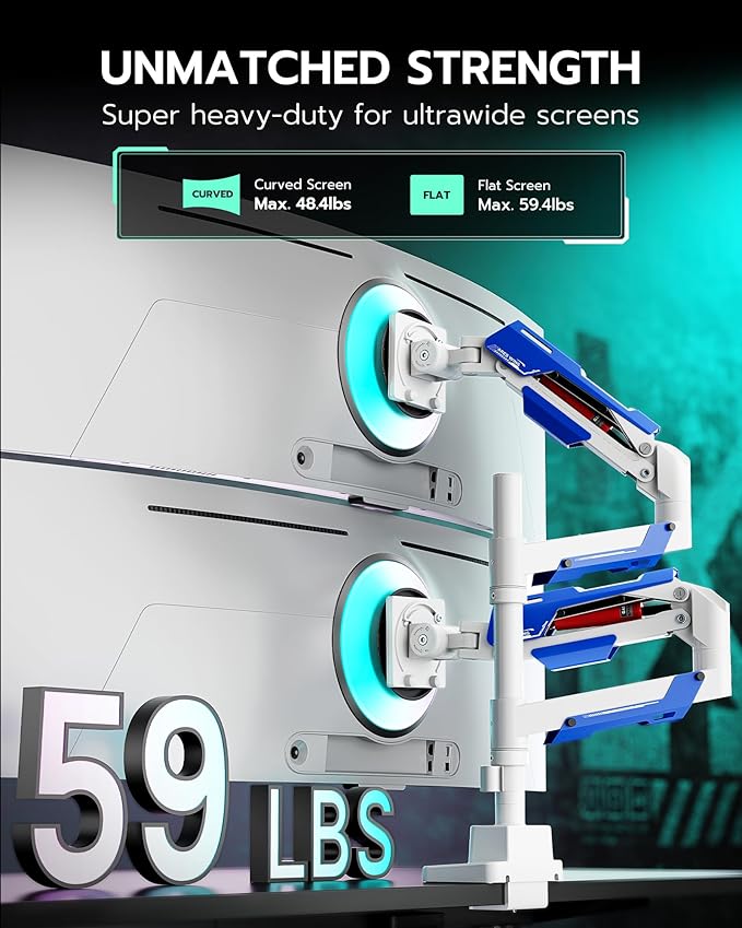 ARES WING Vertical Dual Monitor Mount - 24-57" Aluminum Heavy Duty Monitor Arms for 2 Monitors with USB A/C, Fully Adjustable Gas Spring Stacked Monitor Stand with 75/100/200 Vesa Mount, Black