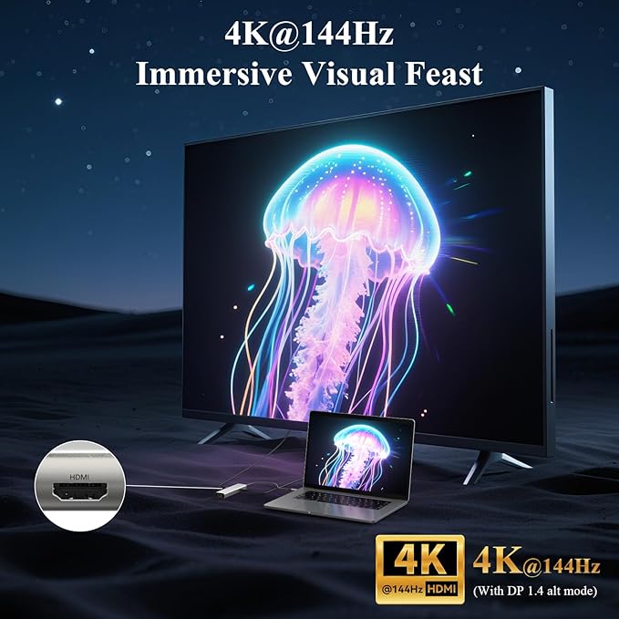 Minthouz 6-in-1 USB C Hub, 4K@144Hz HDMI, 100W PD Charging, 10Gbps USB-C/A Ports, 2.5G Ethernet, Compatible with MacBook Neo, M1/M2/M3, Surface, HP, Lenovo Laptops