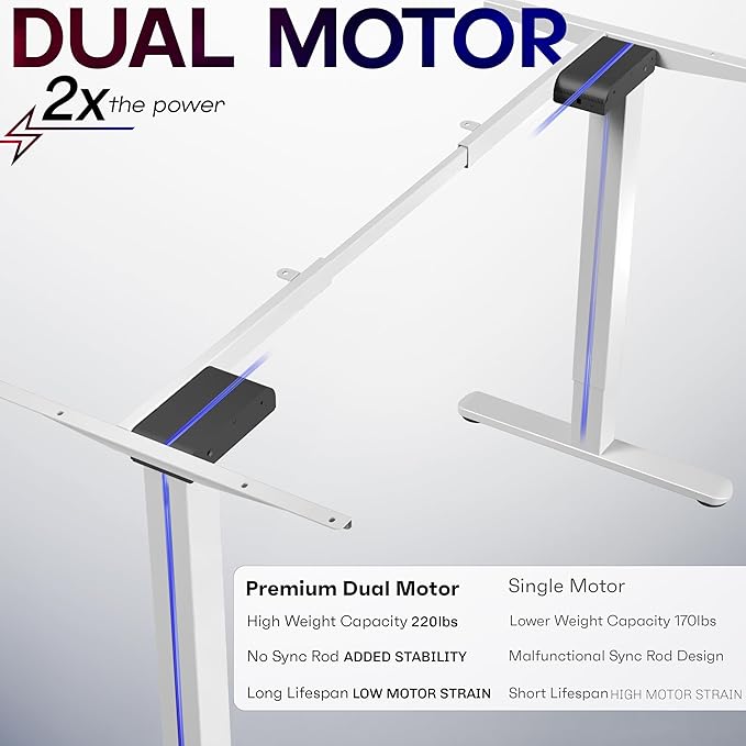 VIVO Electric Dual Motor Standing Desk Frame for 41 to 82 inch Table Tops, Frame Only, Ergonomic Standing Height Adjustable Base with Push Button Memory Controller, White, DESK-V122EW